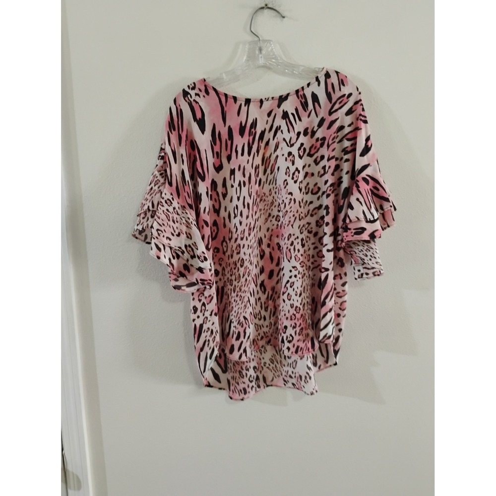 Est. 1946 Pink Leopard Print Ruffle Sleeve Blouse Top Large Tiered Flutter Top